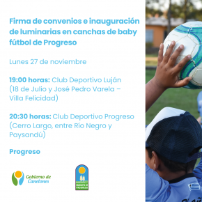 Firma de convenios e inauguración de luminarias en canchas de baby fútbol de Progreso 